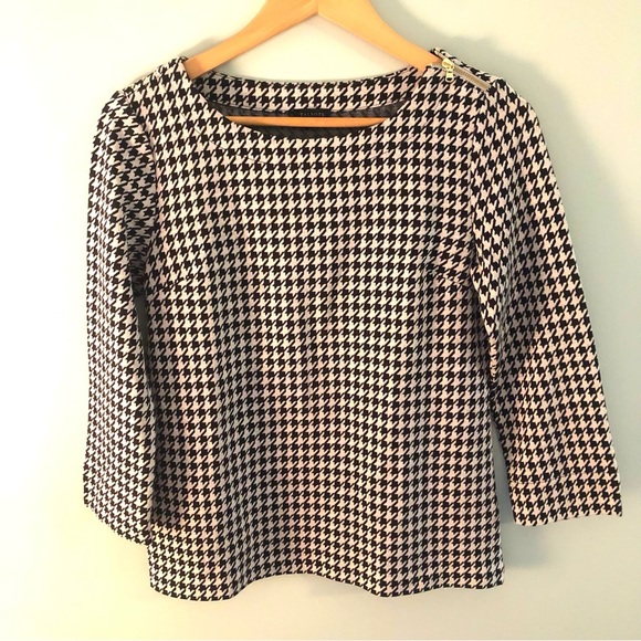 Talbots Houndstooth Zip Neck Knit Top. Size small. - Picture 1 of 9